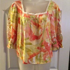 Floral Women's Top with Lace Trim